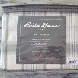 Eddie Bauer Gray Plaid King Sheet Set